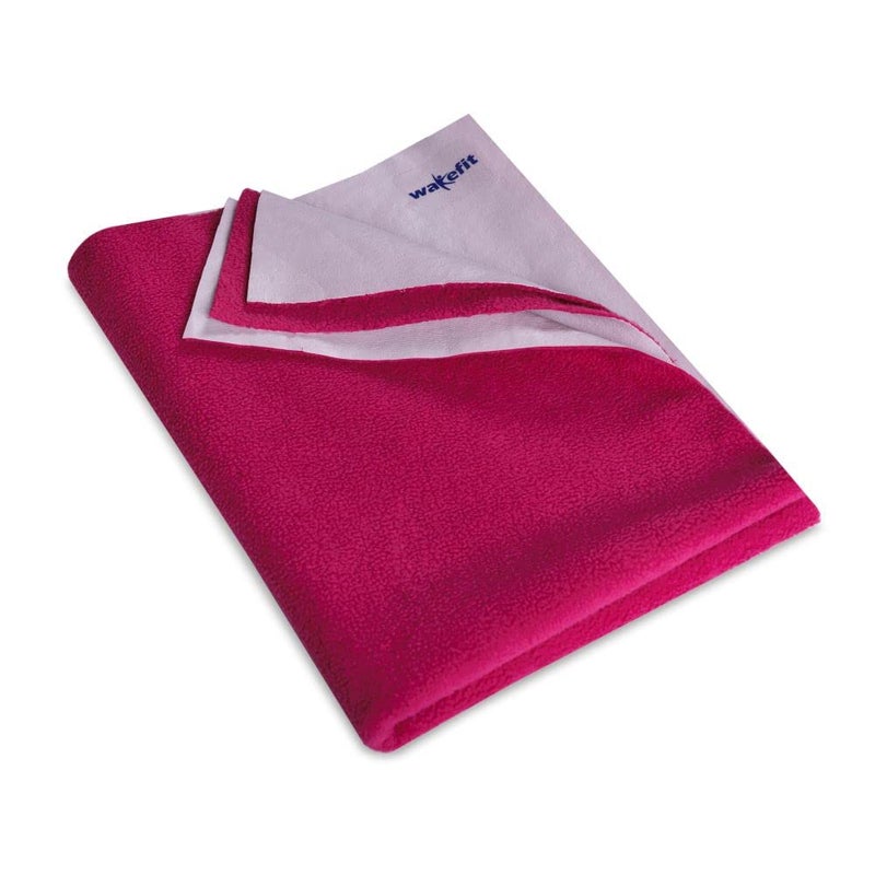 Wakefit Dry Sheet for New Born Baby | Waterproof Sheet for Toddler | Anti-Piling Fleece Extra Absorbent Quick Dry Sheet | Infant Bed Protector | Large (140x100 cms) | Magenta - Set of 1