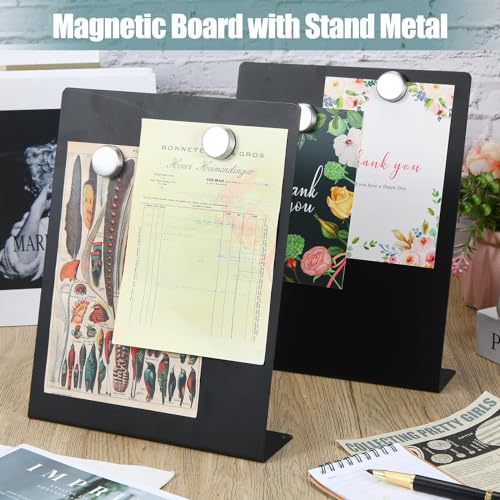 Fainne 2 Pcs Magnetic Bulletin Board with Easel Stand Mini Magnet Metal Tabletop Memo Display Board for Back to School Menu Table Office Supplies Black11 x 85 Inches - Image 3