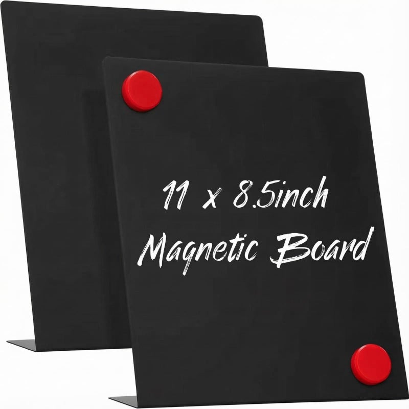 Fainne 2 Pcs Magnetic Bulletin Board with Easel Stand Mini Magnet Metal Tabletop Memo Display Board for Back to School Menu Table Office Supplies Black11 x 85 Inches - Image 2