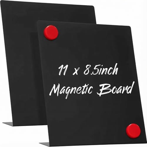 Fainne 2 Pcs Magnetic Bulletin Board with Easel Stand Mini Magnet Metal Tabletop Memo Display Board for Back to School Menu Table Office Supplies Black11 x 85 Inches - Image 1