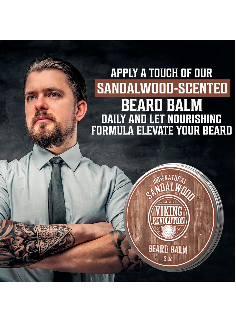Viking Revolution Viking Revolution Sandalwood Beard Balm - Beard Butter with Argan Oil, Beard Softener for Men with Jojoba Oil - Beard Moisturizer for Men with Beeswax - Beard Wax for Men (2oz, 1 Pack)  - Image 4