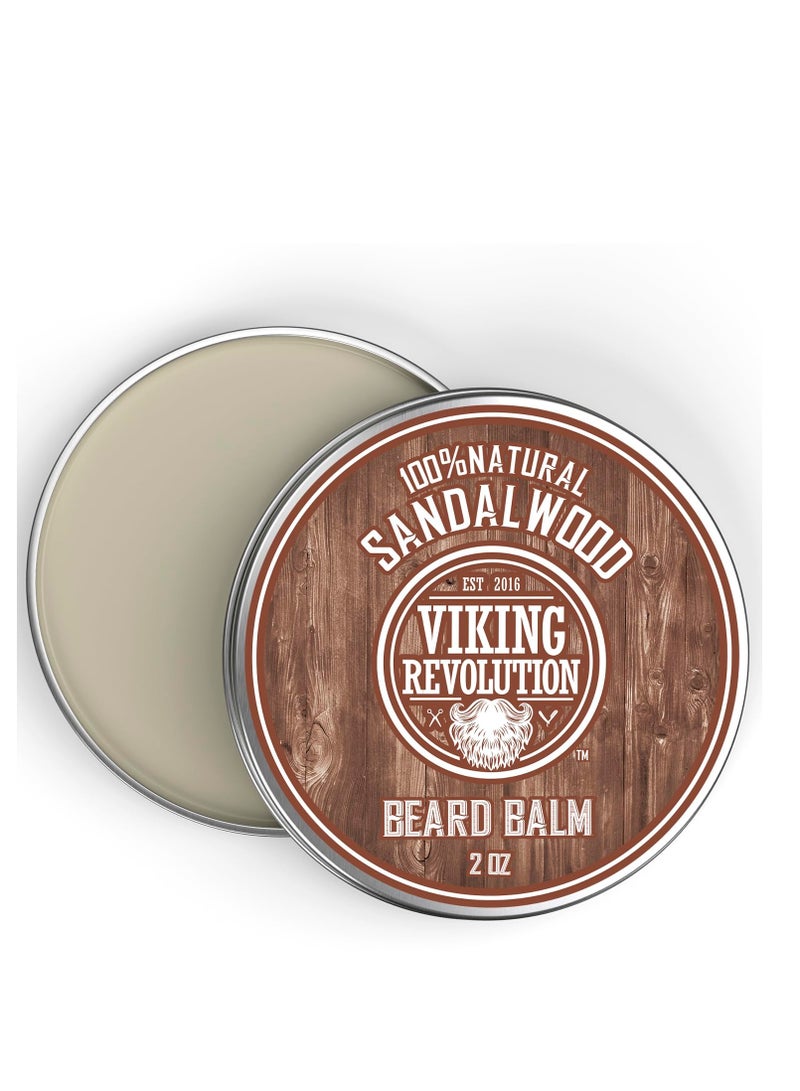 Viking Revolution Sandalwood Beard Balm - Beard Butter with Argan Oil, Beard Softener for Men with Jojoba Oil - Beard Moisturizer for Men with Beeswax - Beard Wax for Men (2oz, 1 Pack)