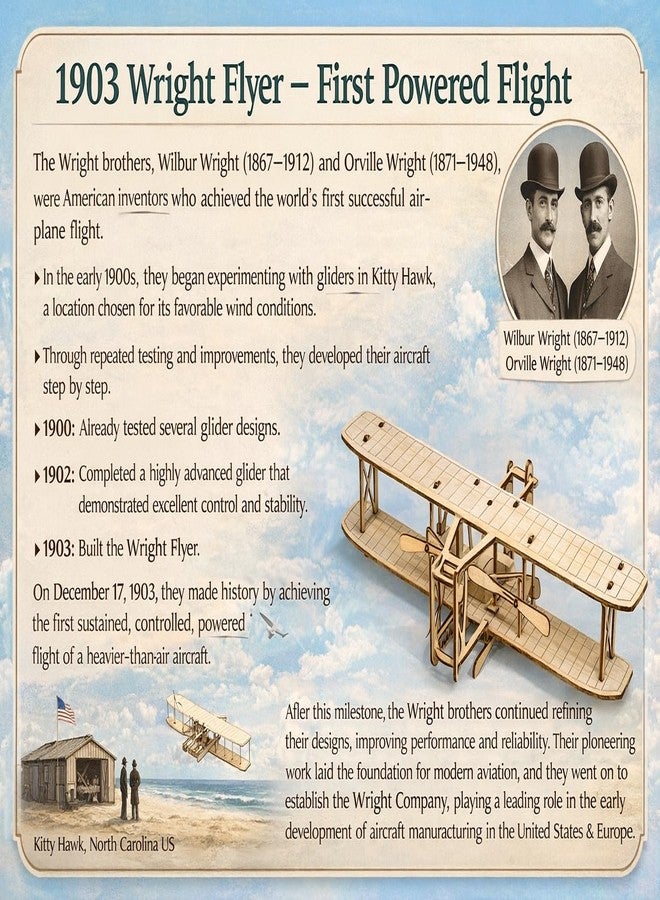 1903 Wright Flyer Model Kit - 3D Wooden Puzzle Kit, Creative Brain Puzzle & Laser-Cut Wood Assembly Craft Kit 라이트형제 비행기 Wright Brothers Flyer - Young Modeler - Image 5