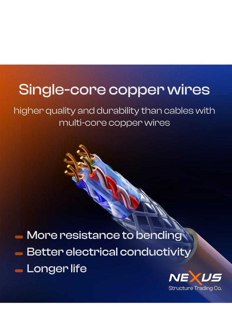 NEXUS CAT8 Network Cable 1M FULL COPPER Ethernet Cable High-Speed 40Gbps 2000MHz RJ45 Braided and Shielded Ethernet Cable Compatible with Ethernet Switches PS5 PC Router TV Xbox (1M) - Image 3