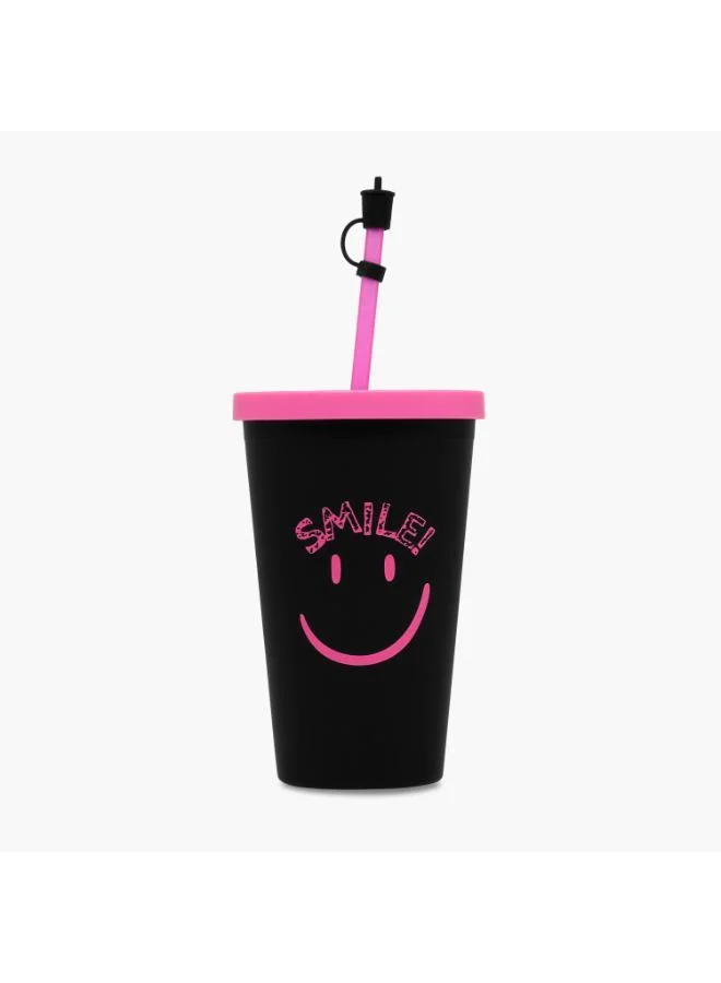 لايف ستايل Smiley Print Double Wall Tumbler with Straw - 450 ml
