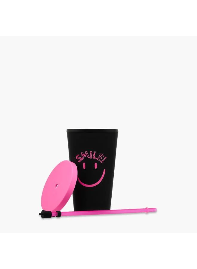 لايف ستايل Smiley Print Double Wall Tumbler with Straw - 450 ml
