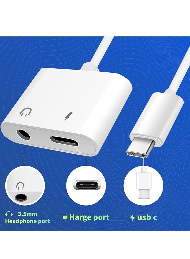 محول USB C 3.5 ملم لسماعات الراس والشاحن ومحول سماعات رأس ايه يو اكس إلى متوافق مع ماك بوك برو ايباد هواوي ميت 30 سامسونج اس 10_ ون بلس 7 بيكسل 4 اكس. أبيض - Image 2