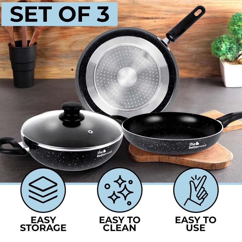The Better Home Non Stick Induction Cookware (3mm Thickness)| Induction Utensils for Cooking |Non Stick Frying Pan (24cm), Non Stick Dosa Tawa (28cm), Non Stick Kadai (24cm) | 3 Layer Nonstick Coating - Image 2