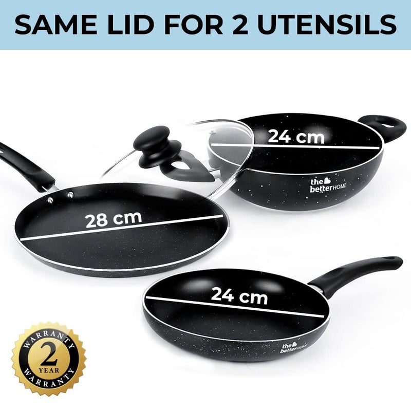 The Better Home Non Stick Induction Cookware (3mm Thickness)| Induction Utensils for Cooking |Non Stick Frying Pan (24cm), Non Stick Dosa Tawa (28cm), Non Stick Kadai (24cm) | 3 Layer Nonstick Coating - Image 5