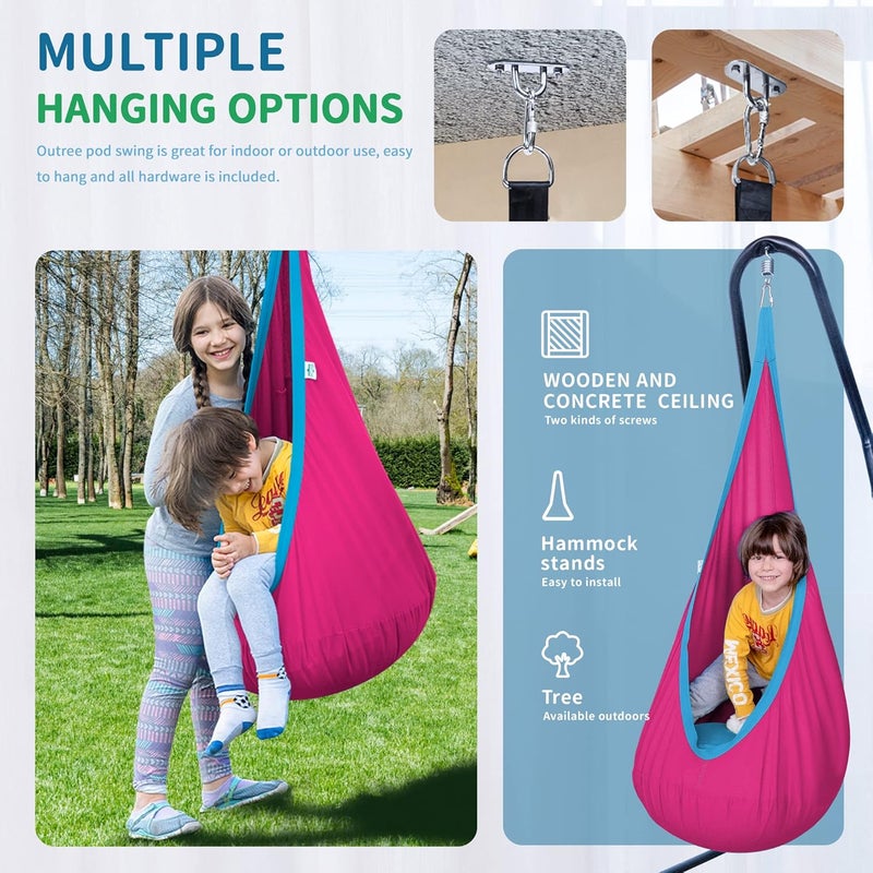 OUTREE (pink and blue) - Kids Pod Swing Seat Hammock,100% cotton Child Hammock Chair for Indoor and Outdoor use (pink and blue) - Image 2