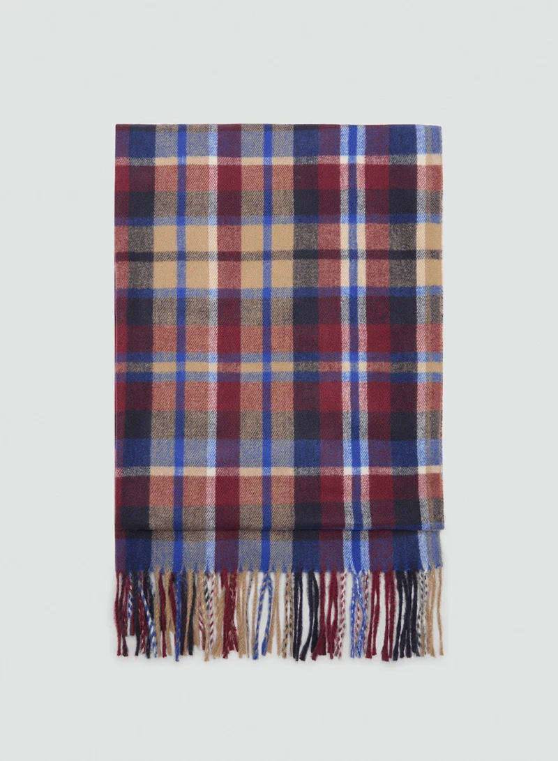 MANGO Cheched Fringed Edge Scarf