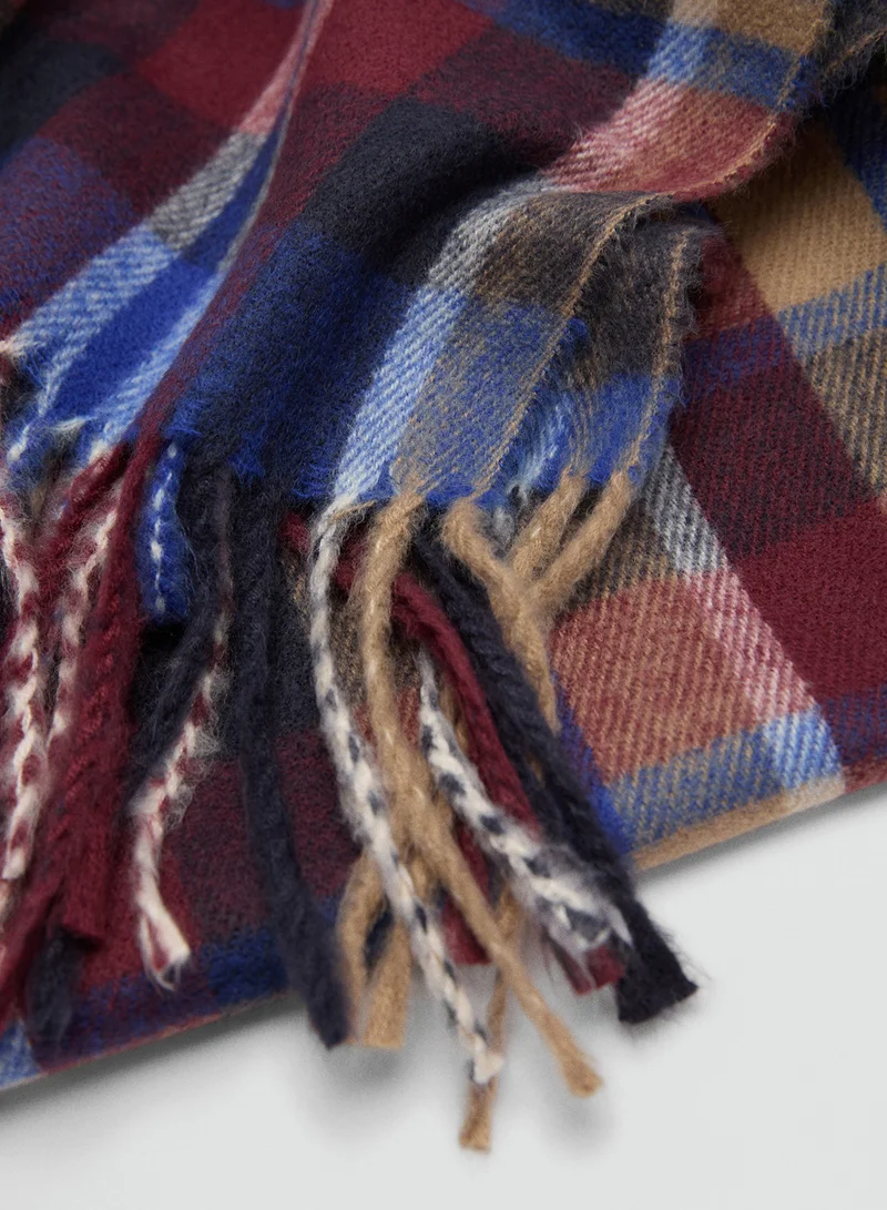 MANGO Cheched Fringed Edge Scarf