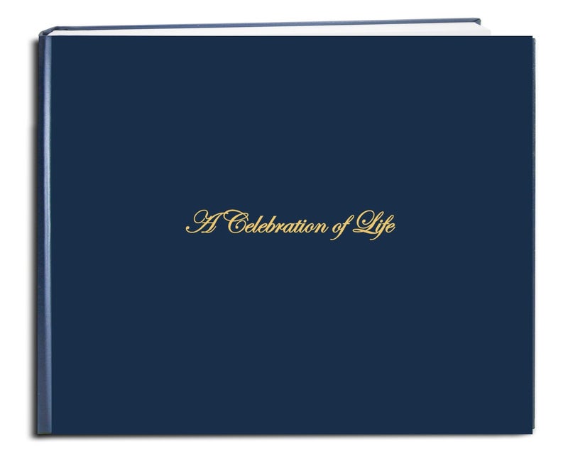 BookFactory Funeral Guest Book ''A Celebration of Life'' / Imitation Leather Memorial Guest Book (48 Page - 8 7/8'' x 7â€), Blue, Section Sewn Hardbound (Made in USA)