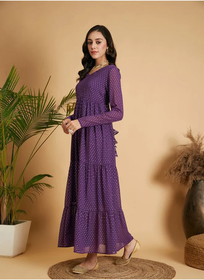ساسافراس Foil Print Tiered Maxi Dress by Styli