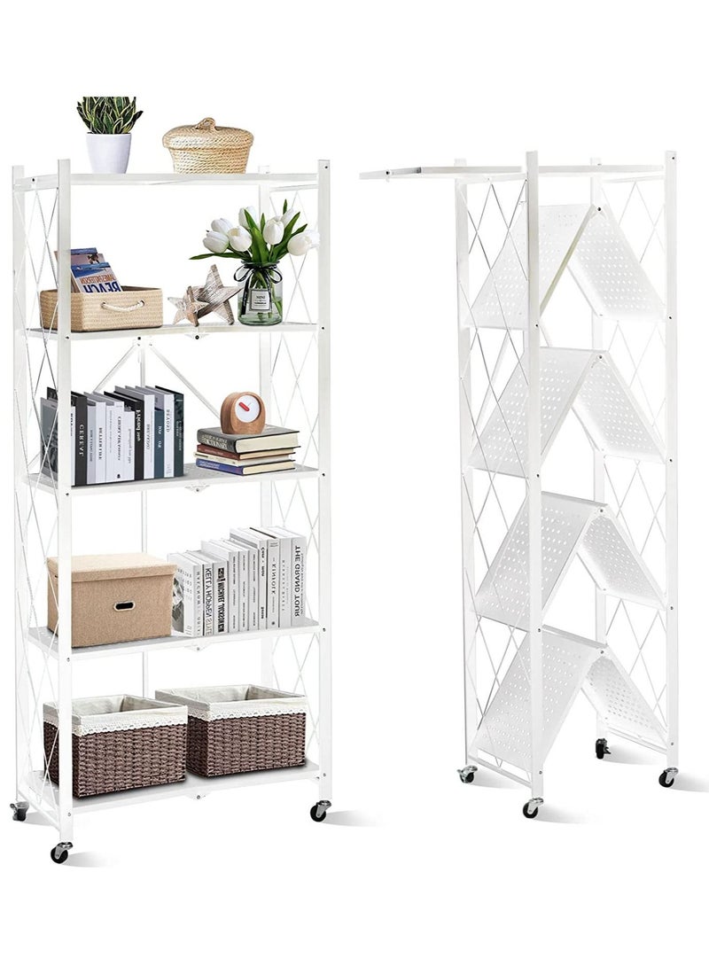 DubaiGallery وحدة رفوف تخزين قابلة للطي ب 5 طبقات مع عجلات للمطبخ والمرآب والمنزل والخزانة والمكتب، رفوف قوية التحمل - Image 1