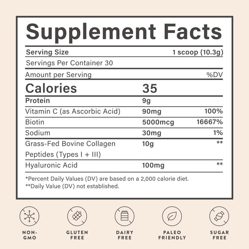 Beam Collagen Powder Collagen for Women Collagen with Hyaluronic Acid Collagen Peptides Type 1 and 3 with Biotin Grass Fed Bovine ThirdParty Tested Best for Coffee Vitamin C 30 Servings - Image 2