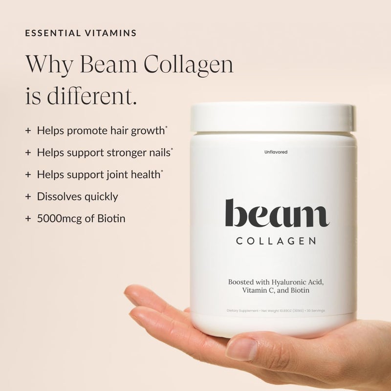 Beam Collagen Powder Collagen for Women Collagen with Hyaluronic Acid Collagen Peptides Type 1 and 3 with Biotin Grass Fed Bovine ThirdParty Tested Best for Coffee Vitamin C 30 Servings - Image 3