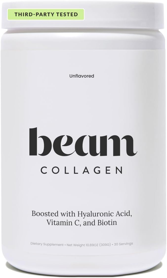 Beam Collagen Powder Collagen for Women Collagen with Hyaluronic Acid Collagen Peptides Type 1 and 3 with Biotin Grass Fed Bovine ThirdParty Tested Best for Coffee Vitamin C 30 Servings - Image 1