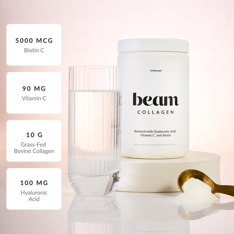 Beam Collagen Powder Collagen for Women Collagen with Hyaluronic Acid Collagen Peptides Type 1 and 3 with Biotin Grass Fed Bovine ThirdParty Tested Best for Coffee Vitamin C 30 Servings - Image 5