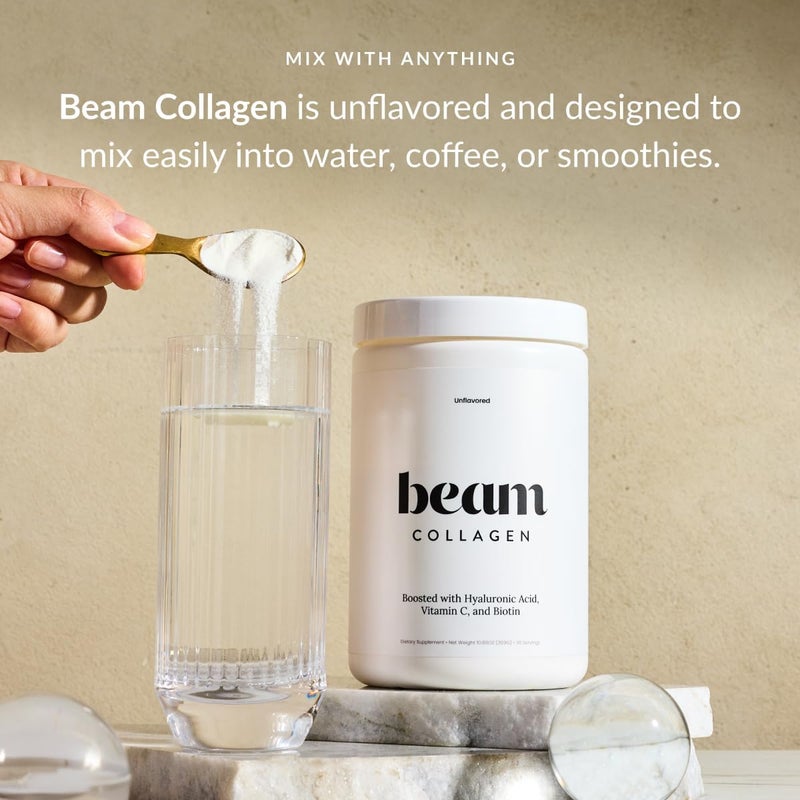 Beam Collagen Powder Collagen for Women Collagen with Hyaluronic Acid Collagen Peptides Type 1 and 3 with Biotin Grass Fed Bovine ThirdParty Tested Best for Coffee Vitamin C 30 Servings - Image 4