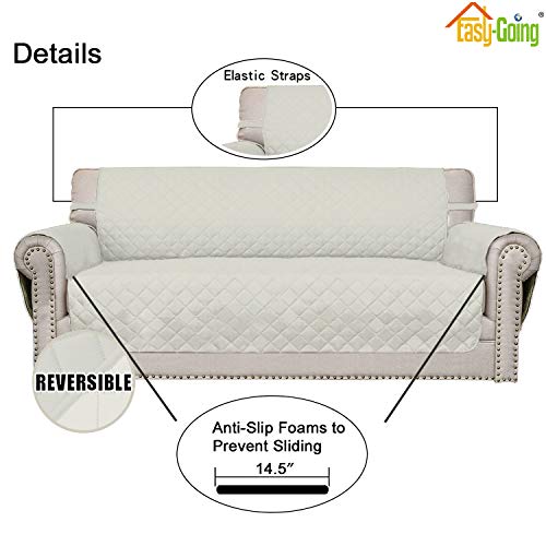 Easy-Going Reversible Couch Cover for 3 Cushion Couch Sofa Cover for Dogs Water Resistant Furniture Protector Cover with Foam Sticks Elastic Straps for Pet Cat (Sofa, Ivory/Ivory) - Image 3