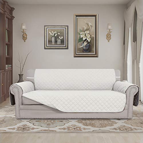 Easy-Going Reversible Couch Cover for 3 Cushion Couch Sofa Cover for Dogs Water Resistant Furniture Protector Cover with Foam Sticks Elastic Straps for Pet Cat (Sofa, Ivory/Ivory) - Image 2