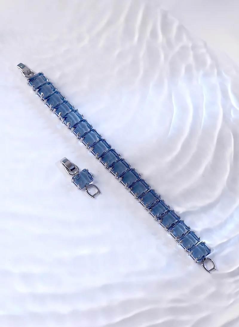SOHI SOHI Women's The Crystal-Quad Tennis Bracelet For Party Wear | Icy Blue Colour | Alloy Material | Foldover Closure | Artificial Stone Bracelet | Tennis Bracelet For Women & Girls