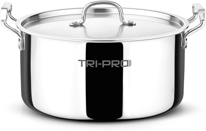 Tripro 28cm (3.8L) Tri-Ply Stainless Steel Casserole, Cook & Serve Biryani Pot/Handi with Lid, Even Heat Distribution, Energy Saving, Healthy Cooking, Induction & Gas Stove Compatible - Image 1