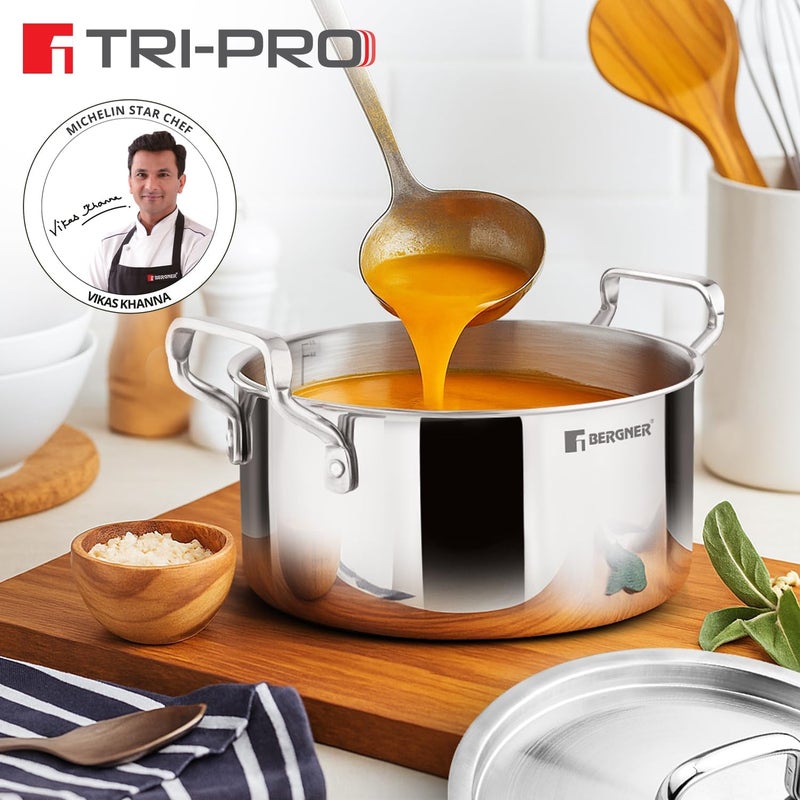 Tripro 28cm (3.8L) Tri-Ply Stainless Steel Casserole, Cook & Serve Biryani Pot/Handi with Lid, Even Heat Distribution, Energy Saving, Healthy Cooking, Induction & Gas Stove Compatible - Image 2