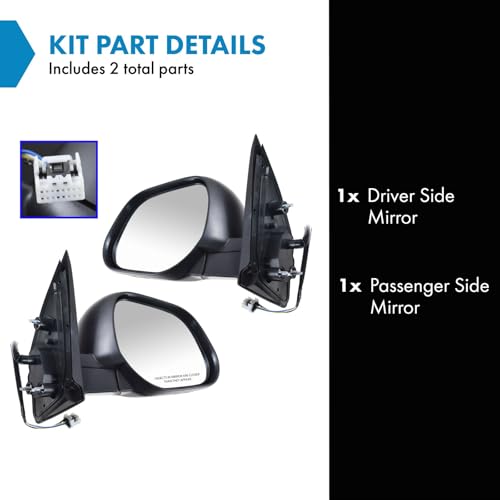TRQ 2 Piece Driver and Passenger Side Mirror Assembly Set Electric Adjustment Heated No Memory Textured Compatible with 2010-2011 Mitsubishi Outlander 2011-2022 Outlander Sport MI1320139 MI1321139 - Image 2