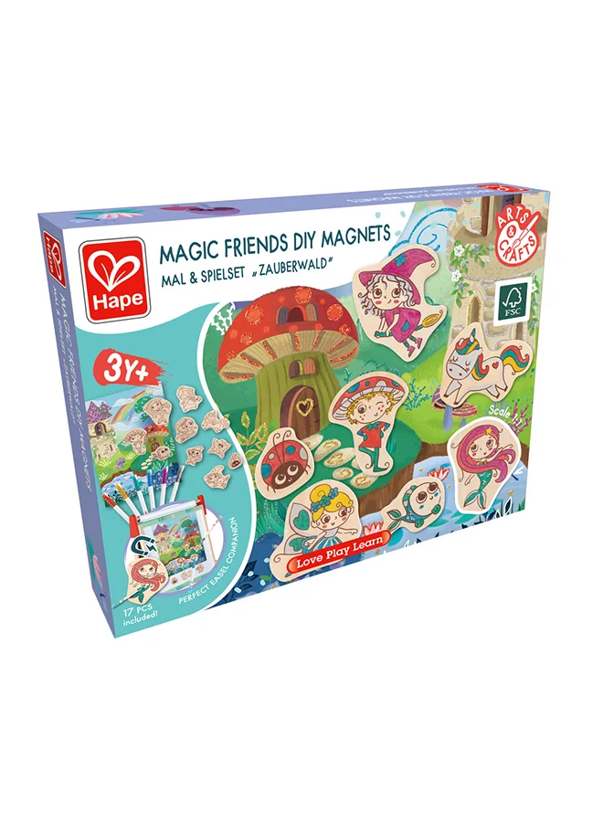 Hape Magic Friends DIY Magnets |Perfect Easel Companion| Make-Your-Own Magnet Art Set With Wooden Magnets and Glitter Markers, For Kids Ages 3+ Years