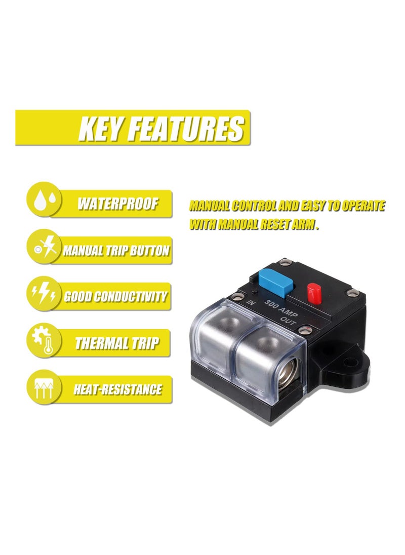 KASTWAVE - 300A Circuit Breaker, Resettable Circuit Breaker, 300 amp Self Recovery Circuit Breaker, DC Circuit Breaker, Smart Circuit Breaker, Manual Reset Button for Car Audio and Amps - Image 1