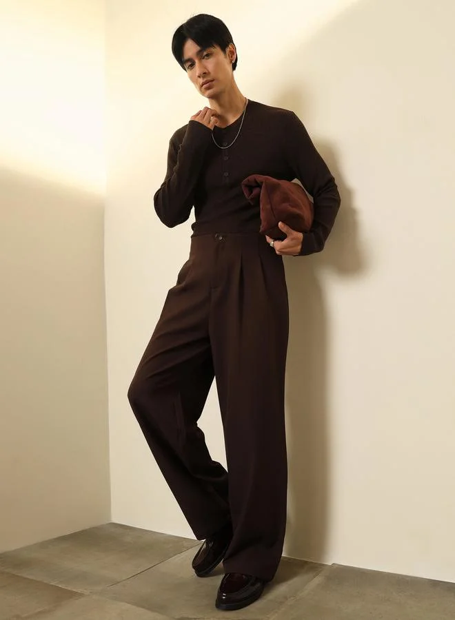 ساسافراس Dark Brown Dual-Dart High Rise Korean Pants