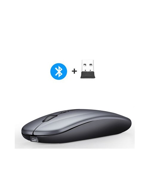 ماوس بلوتوث لاسلكي، بلوتوث 5.1 + USB، ماوس بلوتوث لاسلكي صامت قابل لإعادة الشحن 2.4 جيجا هرتز، فئران كمبيوتر مع مستقبل USB (رمادي)
