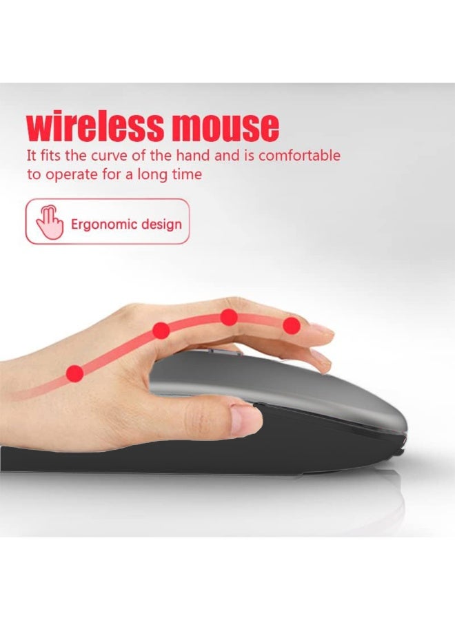 Wireless Bluetooth Mouse, Bluetooth 5.1 + 2.4GHz USB Wireless Receiver, Type-C Rechargeable Silent Bluetooth Wireless Mouse for PC, Laptop, Tablet, Mobile Phone, 3 Presets Adjustable DPI (Grey)  - Image 5