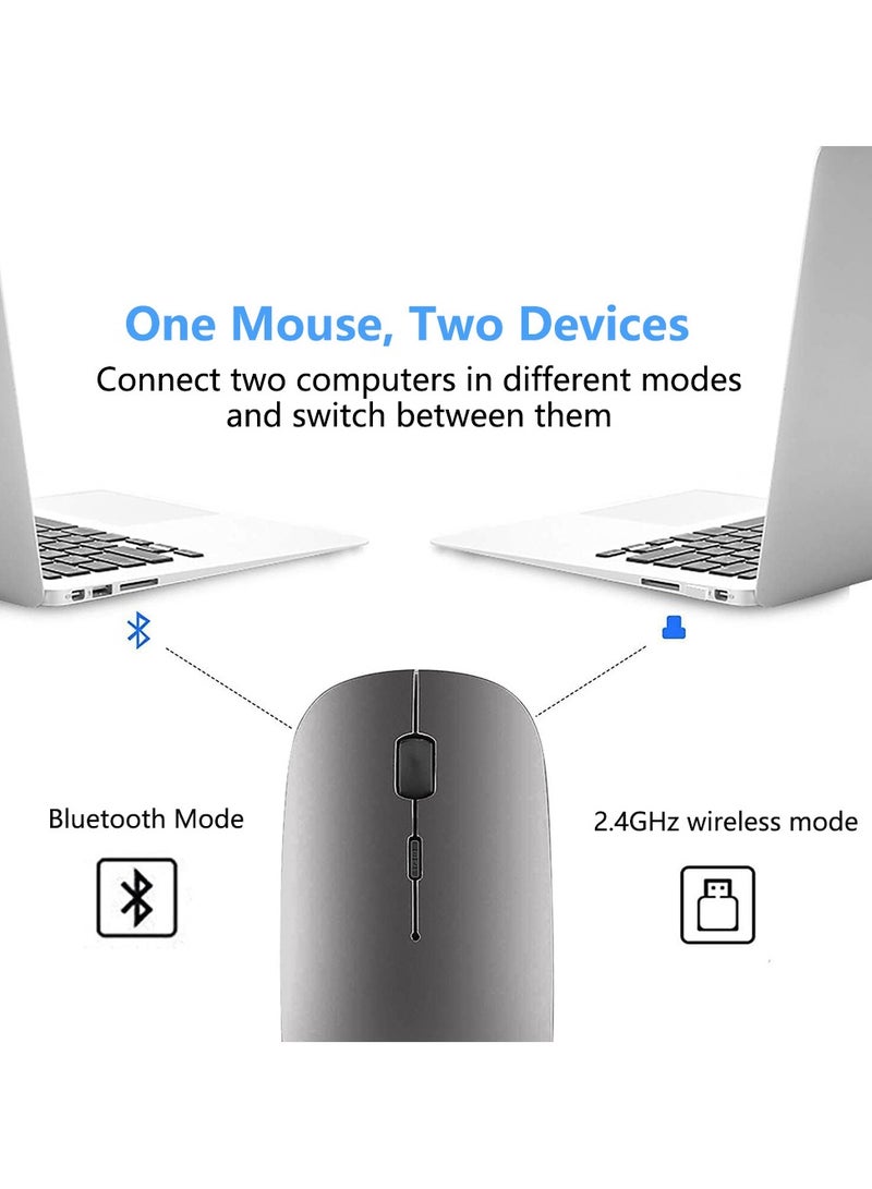 Wireless Bluetooth Mouse, Bluetooth 5.1 + 2.4GHz USB Wireless Receiver, Type-C Rechargeable Silent Bluetooth Wireless Mouse for PC, Laptop, Tablet, Mobile Phone, 3 Presets Adjustable DPI (Grey)  - Image 2