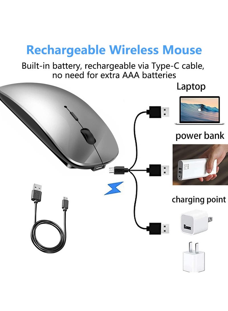 Wireless Bluetooth Mouse, Bluetooth 5.1 + 2.4GHz USB Wireless Receiver, Type-C Rechargeable Silent Bluetooth Wireless Mouse for PC, Laptop, Tablet, Mobile Phone, 3 Presets Adjustable DPI (Grey)  - Image 3