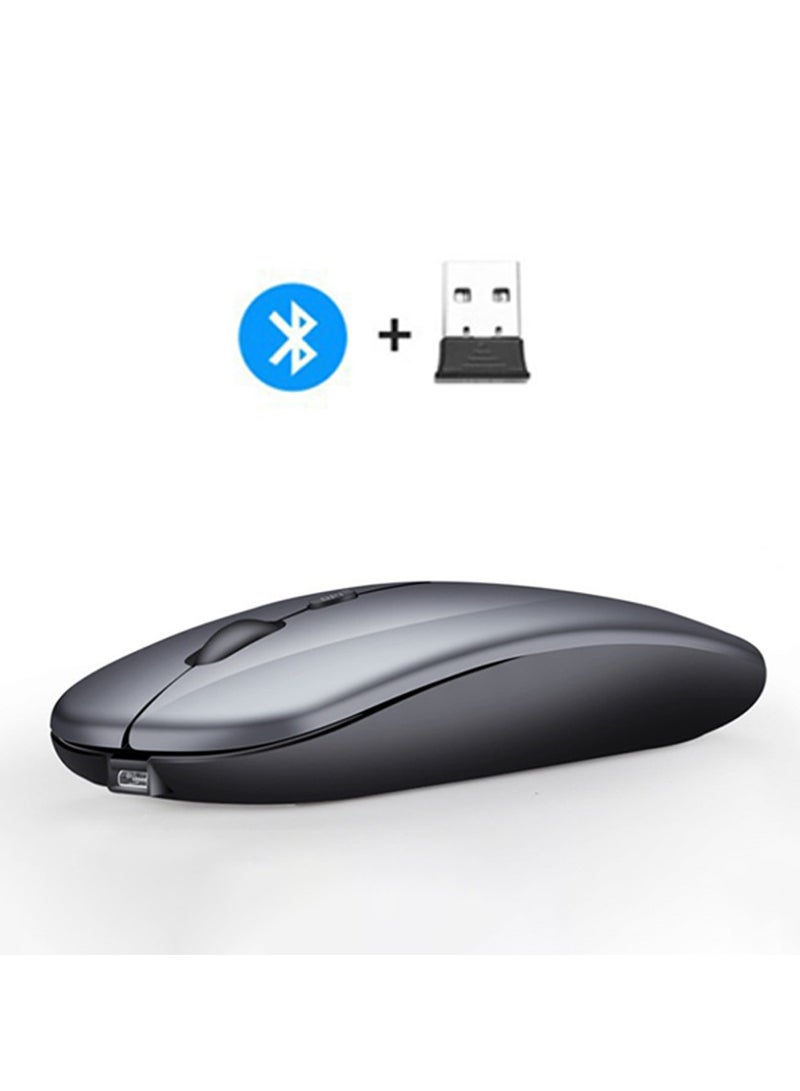 Wireless Bluetooth Mouse, Bluetooth 5.1 + 2.4GHz USB Wireless Receiver, Type-C Rechargeable Silent Bluetooth Wireless Mouse for PC, Laptop, Tablet, Mobile Phone, 3 Presets Adjustable DPI (Grey)  - Image 1