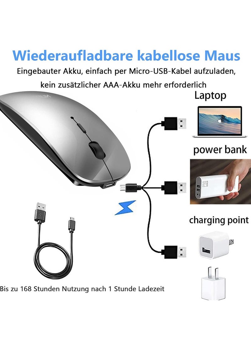 NUEEK Wireless Bluetooth Mouse, Bluetooth 5.1 + 2.4GHz USB Wireless Receiver, Type-C Rechargeable Silent Bluetooth Wireless Mouse for PC, Laptop, Tablet, Mobile Phone, 3 Presets Adjustable DPI (Grey) - Image 3