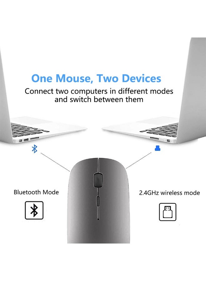 NUEEK Wireless Bluetooth Mouse, Bluetooth 5.1 + 2.4GHz USB Wireless Receiver, Type-C Rechargeable Silent Bluetooth Wireless Mouse for PC, Laptop, Tablet, Mobile Phone, 3 Presets Adjustable DPI (Grey) - Image 2
