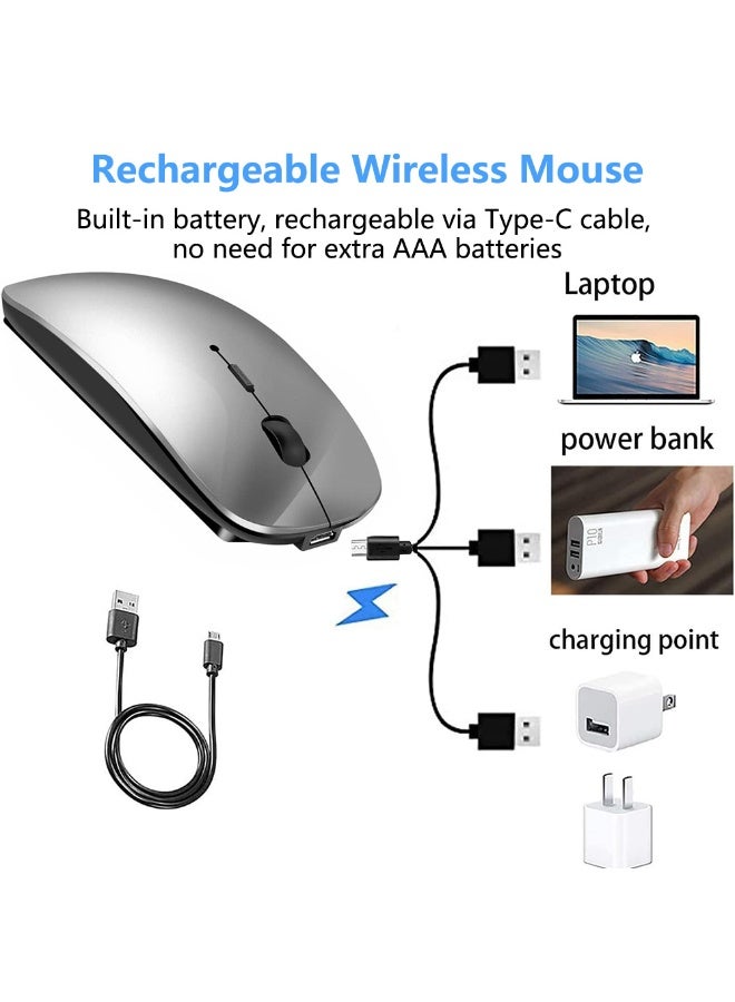 NUEEK Wireless Bluetooth Mouse, Bluetooth 5.1 + 2.4GHz USB Wireless Receiver, Type-C Rechargeable Silent Bluetooth Wireless Mouse for PC, Laptop, Tablet, Mobile Phone, 3 Presets Adjustable DPI (Grey) - Image 3