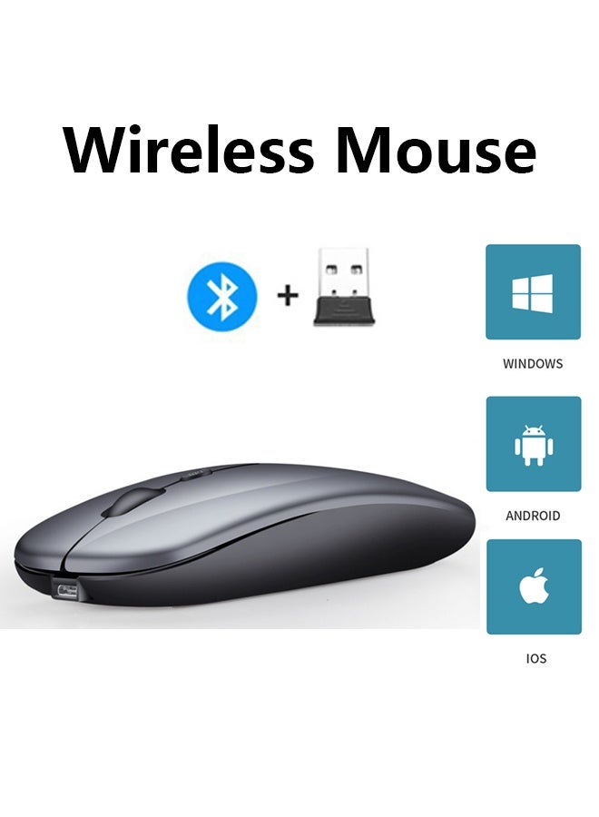 NUEEK Wireless Bluetooth Mouse, Bluetooth 5.1 + 2.4GHz USB Wireless Receiver, Type-C Rechargeable Silent Bluetooth Wireless Mouse for PC, Laptop, Tablet, Mobile Phone, 3 Presets Adjustable DPI (Grey) - Image 1