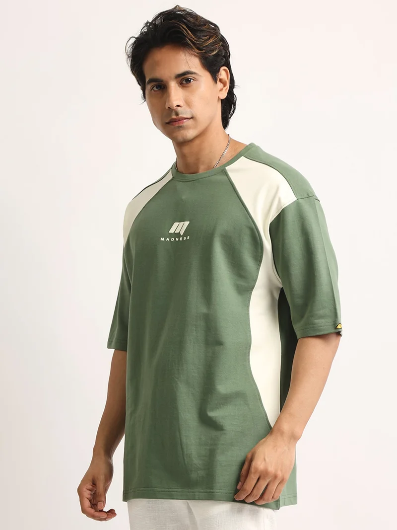 Maniac Maniac Mens Printed Round Neck Half Sleeve Biscuit and Brown Cotton Tshirt