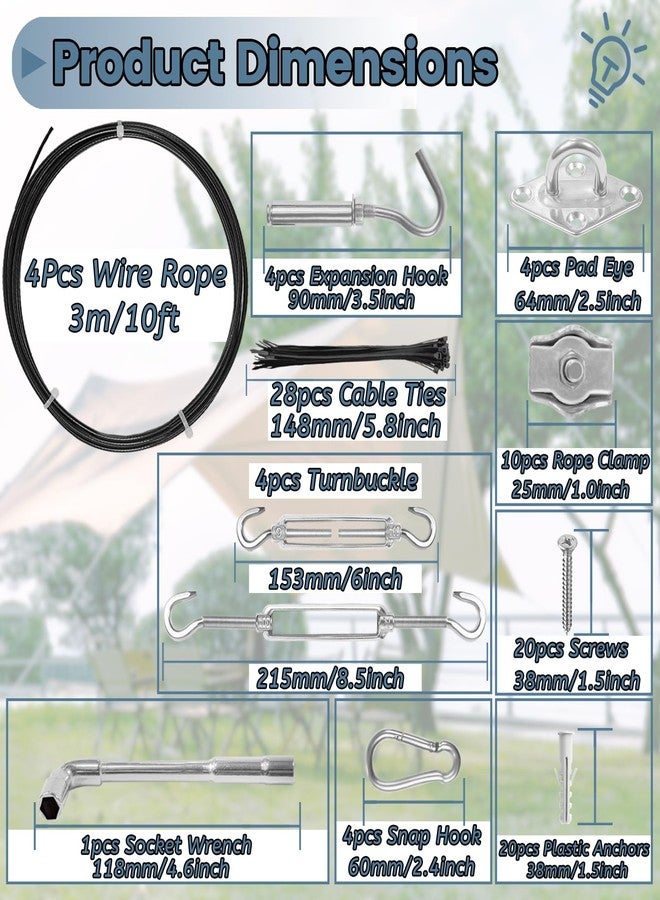 Jayzod Shade Sail Hardware Kit with Nylon Coated Cable Wire, 304 Stainless Steel Installation Kit for Rectangle Triangle Sun Shade Capony for Outdoor Patio Garden - Image 3