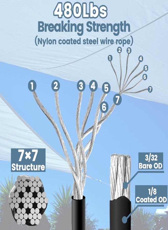 Jayzod Shade Sail Hardware Kit with Nylon Coated Cable Wire, 304 Stainless Steel Installation Kit for Rectangle Triangle Sun Shade Capony for Outdoor Patio Garden - Image 2