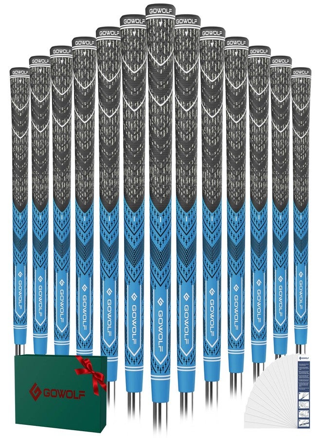 Gowolf Golf Grip 13 Pack Cord Rubber Multi-Compound Golf Driver Irons Club Grips with 15pcs Free Tapes (Blue,Standard) - Image 1