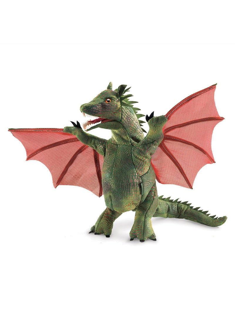 Folkmanis Folkmanis Winged Dragon Hand Puppet, Green, red, 1 ea  - Image 1
