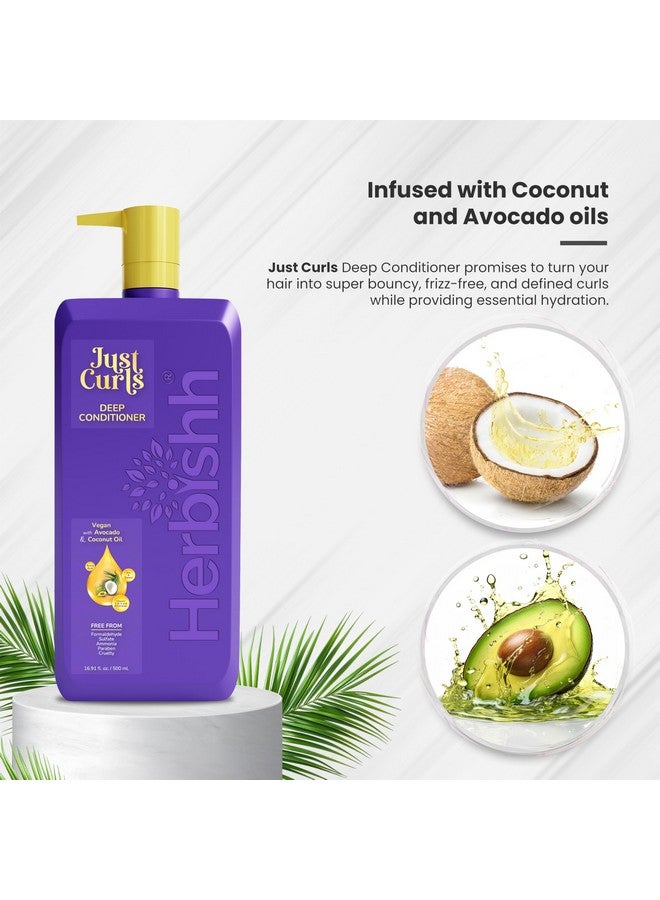 Herbishh Just Curls Deep Conditioner for Curly, Wavy Hair, 500ml, Avocado & Coconut Oil, Vegan, Curlfaction & Dry Damaged, Detangler - Image 3