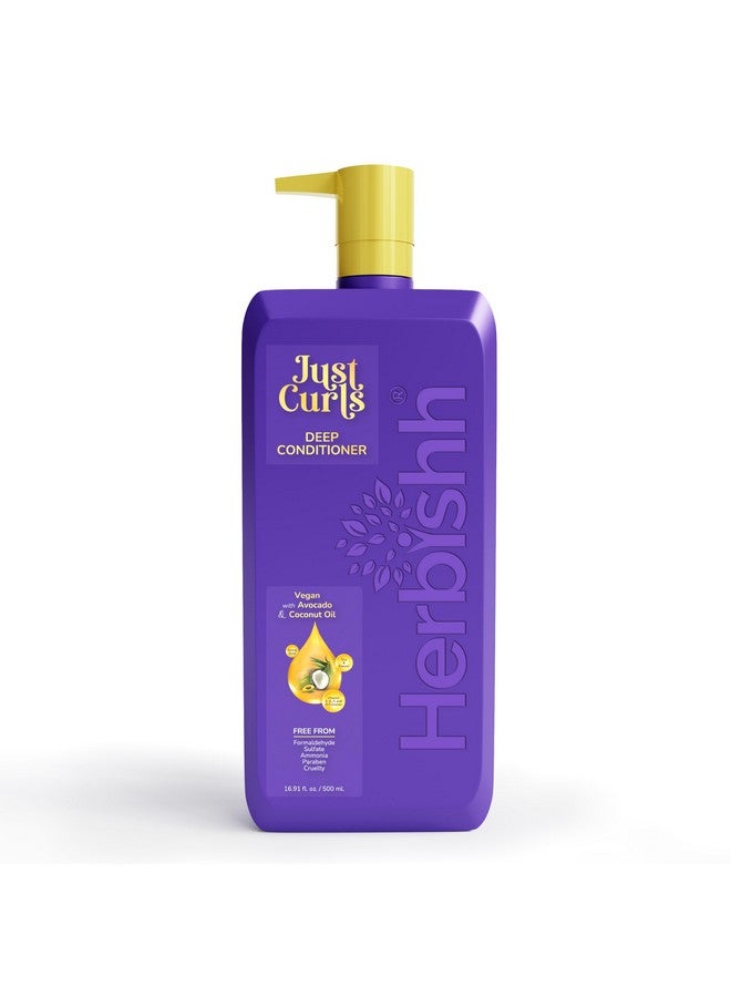 Herbishh Just Curls Deep Conditioner for Curly, Wavy Hair, 500ml, Avocado & Coconut Oil, Vegan, Curlfaction & Dry Damaged, Detangler - Image 1