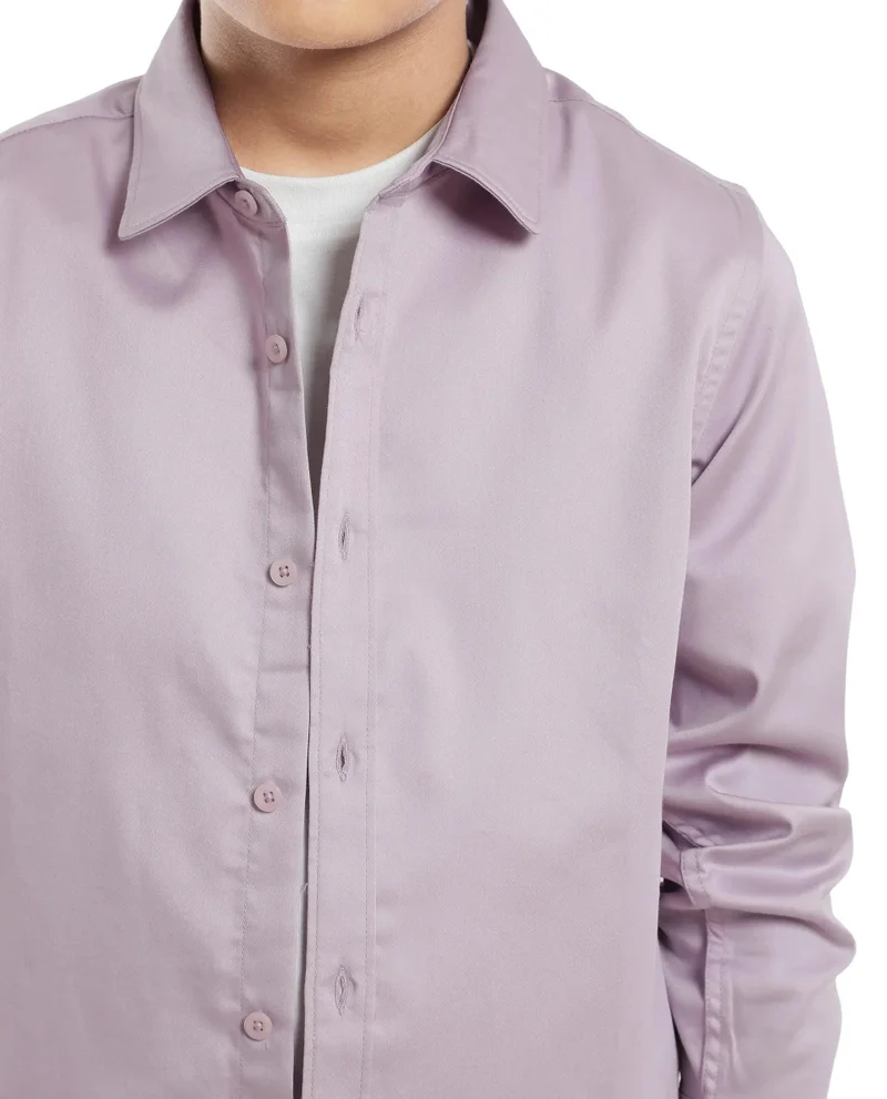 رير ونز Rare Ones Kids Holo Pastel Purple Cotton Blend Full Sleeve Button Solid Regular Fit Shirt